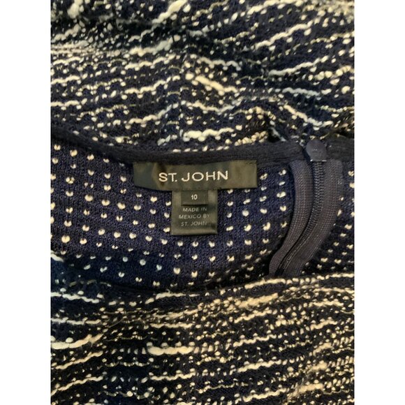 St. John Black Label Navy Blue & White Tweed Knit Sleeveless Shift Dress Size 10 - Picture 5 of 5